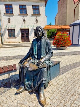 Nicolaus Copernicus monument on central Market Square in the Old Town of Frombork, Poland