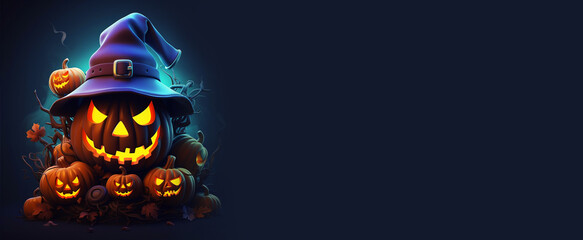 Halloween banner with pumpkin on dark purple background. Pumpkin game icon. Smoky hot Halloween pumpkin icon.