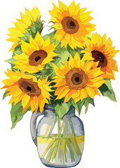 Sunflower watercolor in a vase painting picture.GenerativeAI.