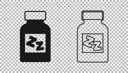 Black Sleeping pill icon isolated on transparent background. Vector