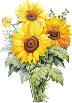 Sunflower watercolor painting illustration suitable for wedding, greeting card, fabric, textile, wallpaper, ceramic, brand, web design, stationery, cosmetic, social media, scrapbook.GenerativeAI.