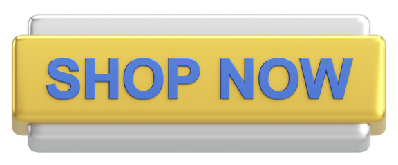Shop now button. 3D illustration.