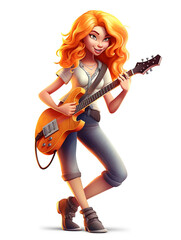 Obraz na płótnie Canvas A girl playing guitar in cartoon style illustration