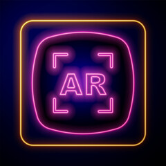 Glowing neon Augmented reality AR icon isolated on black background. Virtual futuristic wearable devices. Vector