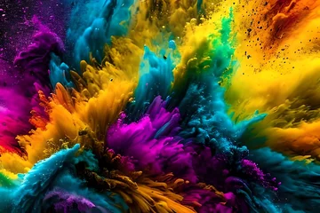 Foto op Plexiglas Rainbow multicolored explosion magical colorful vivid powder splash background © Massivein2Passive