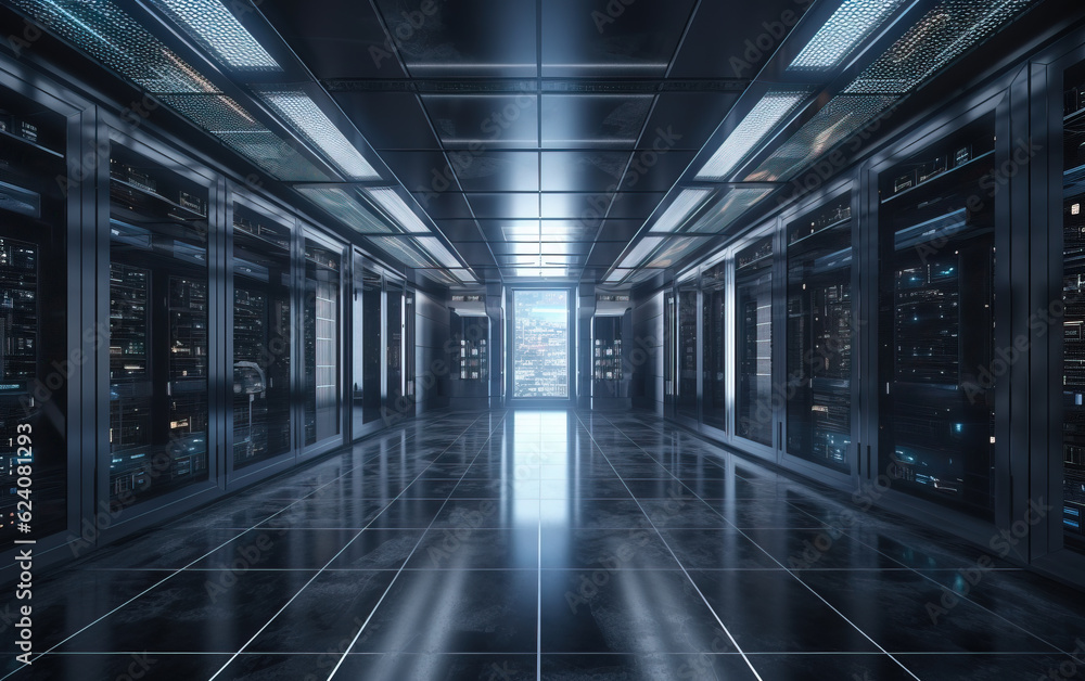 Aufkleber computer server room,created with generative ai tecnology.