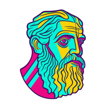 Vivid Visions: Isolated Plato Illustration - A Colorful Journey into the Mind of an Ancient Philosophe