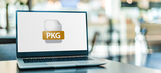 Laptop computer displaying the icon of pkg file