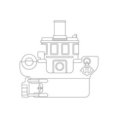Line vector icon with toy steamer ship. Engaging and interactive toys that spark creativity and imagination. Designed for kids. Encourage playtime and ignite the joy of discovery with children's toys.
