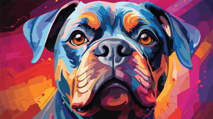 Colorful abstract bulldog pop art style, flat vector. The bulldog is depicted in a bold and graphic manner, with clean lines and simplified forms. The colors used are bright and contrasting, enhancing
