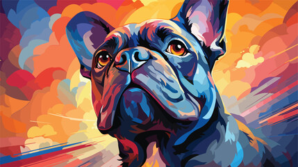 Colorful abstract bulldog pop art style, flat vector. The bulldog is depicted in a bold and graphic manner, with clean lines and simplified forms. The colors used are bright and contrasting, enhancing