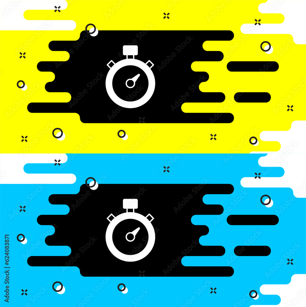 Poster white stopwatch icon isolated on black background. time timer sign. chronometer sign. vector