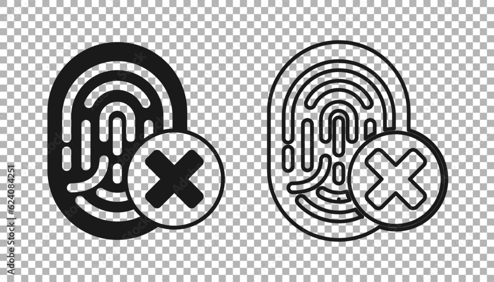 Poster black cancelled fingerprint icon isolated on transparent background. access denied for user concept.