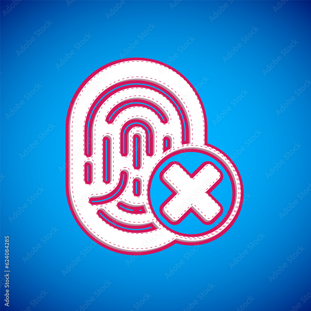 Poster white cancelled fingerprint icon isolated on blue background. access denied for user concept. error,