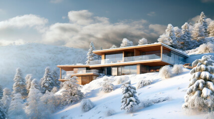 Luxury house in the mountains snow covered 