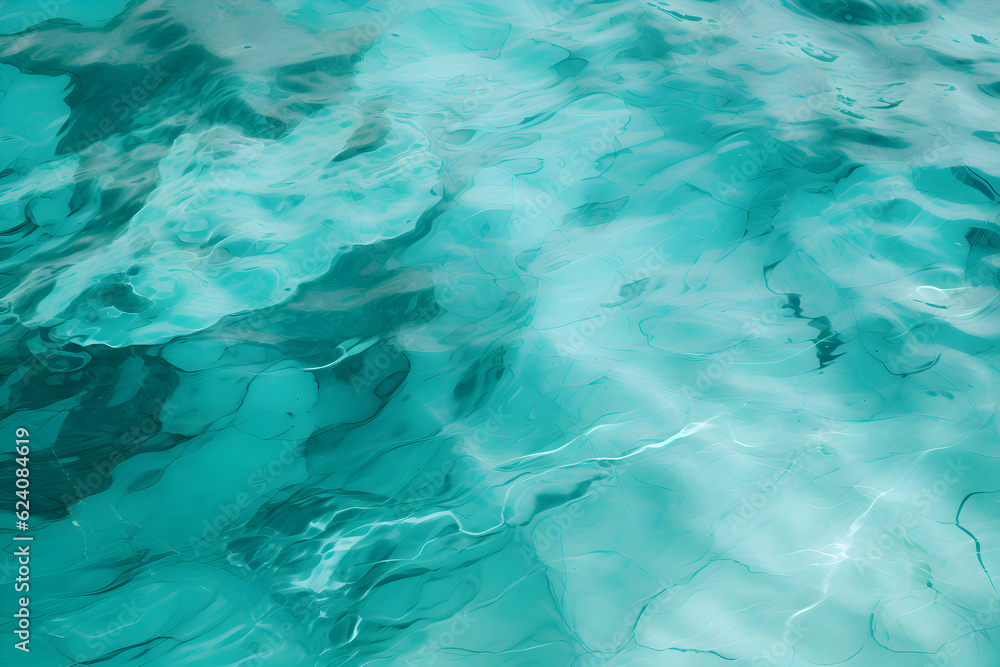 Poster high detailed close-up of blue water in the pool. side view. copy space.bokeh light ripple backgroun