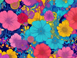 Fotobehang Un papel pintado abstracto vibrante con flores de colores © karloss2006