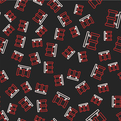Line Kid playground slide pipe icon isolated seamless pattern on black background. Vector