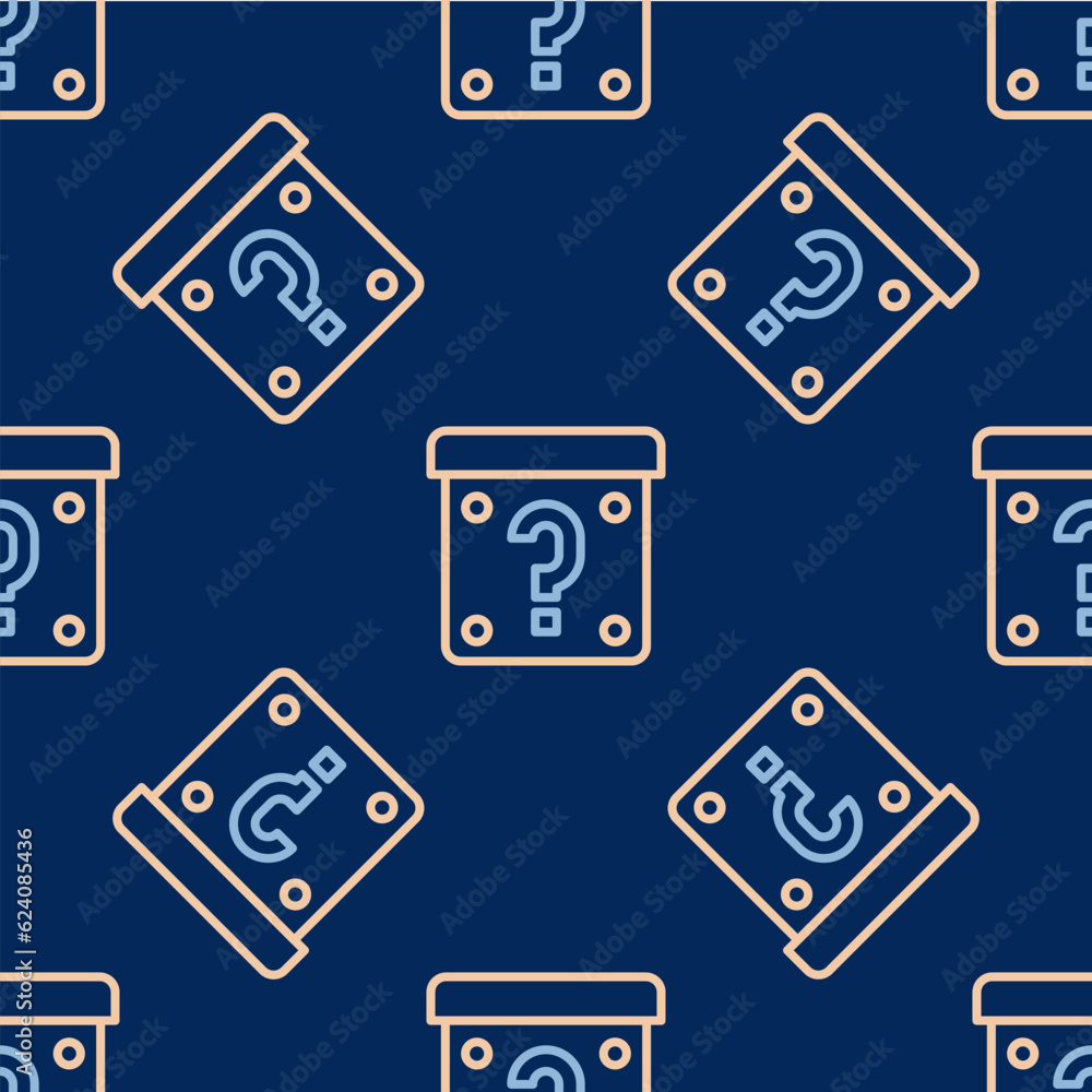 Poster line mystery box or random loot box for games icon isolated seamless pattern on blue background. que