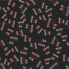Line Roasted turkey or chicken icon isolated seamless pattern on black background. Vector