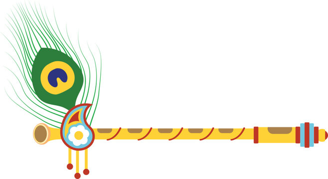 yellow flute with peacock feather design clip art preview