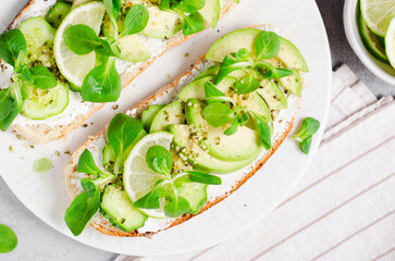 Avocado Toasts, Healthy Snack or Breakfast on Bright Background