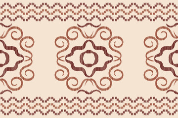 Ethnic Ikat fabric pattern geometric style.African Ikat embroidery Ethnic oriental pattern brown cream background. Abstract,vector,illustration.Texture,clothing,frame,decoration,carpet,motif.
