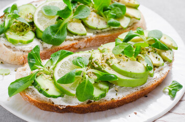 Avocado Toasts, Healthy Snack or Breakfast on Bright Background