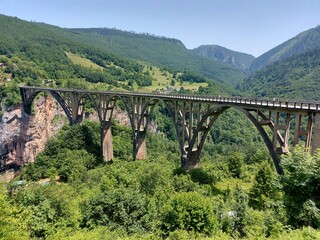 Beautiful View of Djurdjevica bridge over the river Tara in Montenegro, during summer