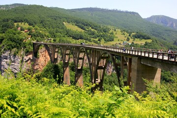 Beautiful View of Djurdjevica bridge over the river Tara in Montenegro, during summer