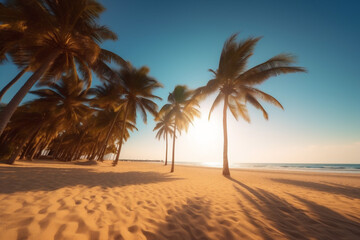 sea beach landscape ocean sunset sun sky palm sunrise island. Generative AI.