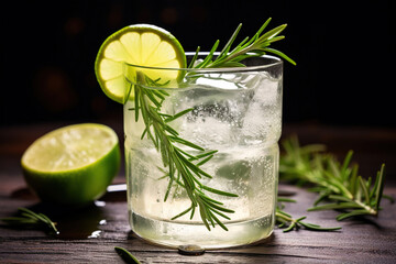 Refreshing gin tonic cocktail captured in a tranquil setting - obrazy, fototapety, plakaty