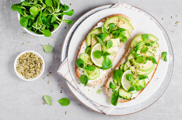Avocado Toasts, Healthy Snack or Breakfast on Bright Background