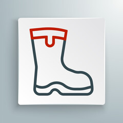 Line Fishing boots icon isolated on white background. Waterproof rubber boot. Gumboots for rainy weather, fishing, hunter, gardening. Colorful outline concept. Vector