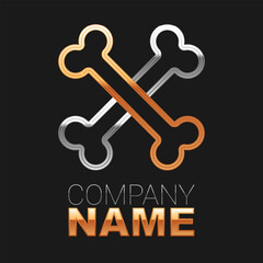 Line Crossed bones icon isolated on black background. Pets food symbol. Happy Halloween party. Colorful outline concept. Vector