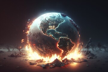 Obraz na płótnie Canvas Earth burning in flames. Global warming concept.