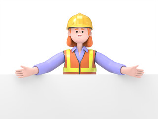 3D illustration of Female engineer Pam holding a board.Engineer presentation clip art isolated on white background.
