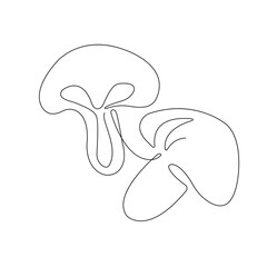 Mushrooms in continuous line art drawing style. Half mushroom and whole mushroom minimalist black linear sketch isolated on white background. Vector illustration