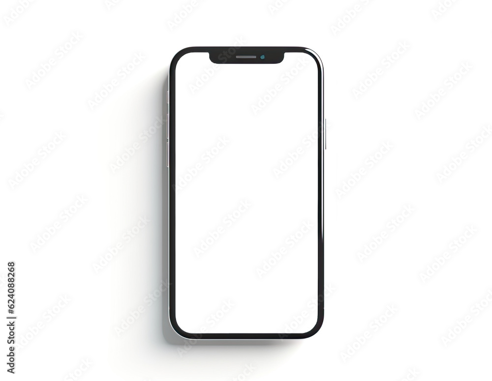 Wall mural  Smartphone mockup with blank screen isolated on white background.for Product marketing,E-commerce websites.AI Generative.
