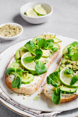 Avocado Toasts, Healthy Snack or Breakfast on Bright Background