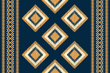 Ethnic Ikat fabric pattern geometric style.African Ikat embroidery Ethnic oriental pattern blue background. Abstract,vector,illustration.Texture,clothing,frame,decoration,carpet,motif.