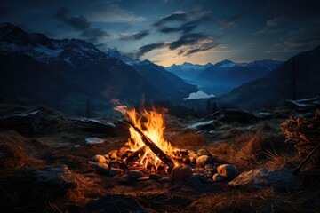 Obraz na płótnie Canvas Nighttime shot of a starry sky and glow of a campfire