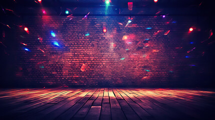 Enigmatic Ambiance Mystical Dark Basement with Old Brick Walls and Neon Lamps. created with Generative AI