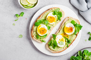 Avocado Egg Toast, Healthy Snack or Breakfast on Bright Background