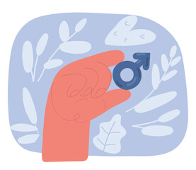 Vector illustration of Hand holds gender symbols. Male signs gender role and sexual orientation