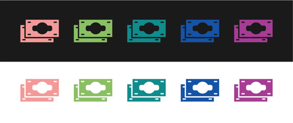 Set Stacks paper money cash icon isolated on black and white background. Money banknotes stacks. Bill currency. Vector