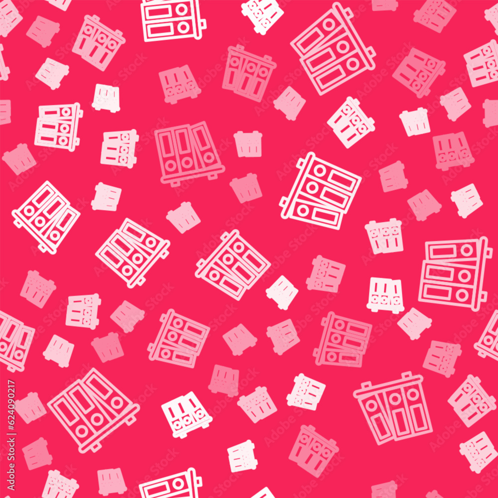 Poster white line office folders with papers and documents icon isolated seamless pattern on red background