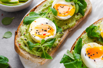 Avocado Egg Toast, Healthy Snack or Breakfast on Bright Background
