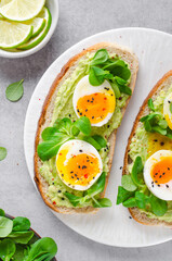 Avocado Egg Toast, Healthy Snack or Breakfast on Bright Background