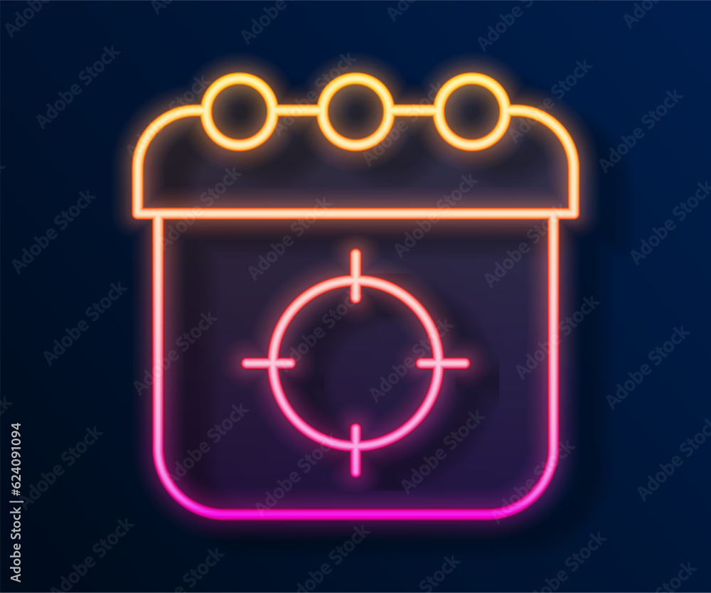 Poster glowing neon line target sport icon isolated on black background. clean target with numbers for shoo